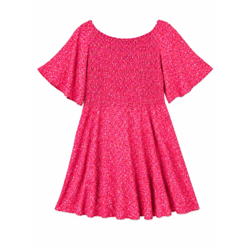 Free People Mini Dress Large Florence Lace Up Smocked Pink Floral Boho Cottage